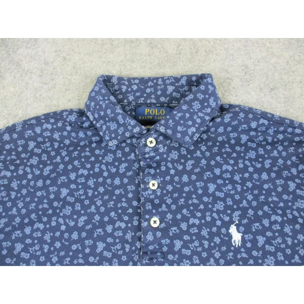 Polo Ralph Lauren Polo Shirt Mens Medium Blue Floral Custom Slim Fit Pony